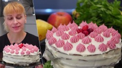 название картинки Ванильный бисквитный торт на сковороде с какао порошком