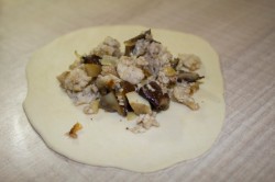 Пирожки из быстрого теста на сковороде с грибами и курицей