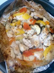 название картинки Баклажаны с курицей запеченные в духовке с перцем