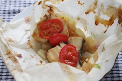 название картинки Филе трески с кабачками луком помидорами в духовке