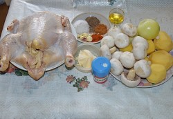 название картинки Курица фаршированная грибами в духовке