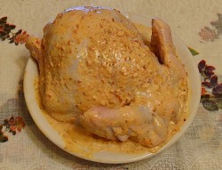 название картинки Курица фаршированная картошкой в духовке в рукове