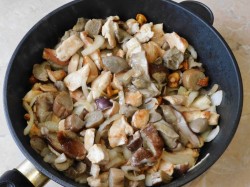 название картинки Курица с грибами на сковороде