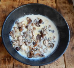 название картинки Куриное филе с грибами на сковороде в сливках