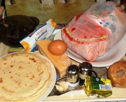 название картинки Новогодняя курица с грибами и блинами