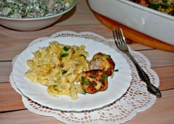 Макароны с фрикадельками в духовке со сливками