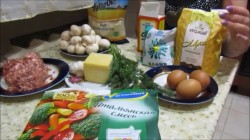 название картинки Многослойный заливной пирог на кефире с мясом и грибами