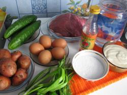 название картинки Окрошка на воде с говядиной и майонезом