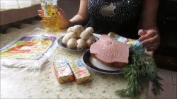 Рулет из лаваша с копченым мясом и шампиньонами и майонезом