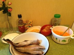 Минтай в томатном соусе с овощами