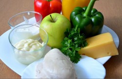 название картинки Салат Светофор сыр яблоки болгарский перец