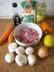 Стир фрай с мясом грибами овощами