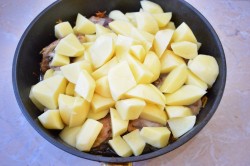 Тушеная картошка с курицей в сковороде