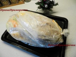 Утка с яблоками и апельсинами, запеченная в рукаве