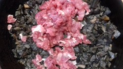 Заливной кефирный пирог с мясом и грибами