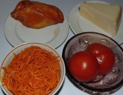 Салат с копченой курицей помидорами корейской морковью - шаг 1 Салат с копченой курицей помидорами корейской морковью - шаг 1