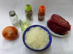 Говядина с рисом тушёная в казане на плите - шаг 1 Говядина с рисом тушёная в казане на плите - шаг 1