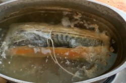 Скумбрия с яйцом и морковью с желатином фаршированная - шаг 12