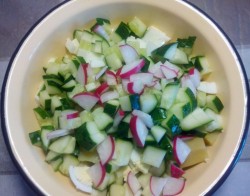 Вкусная окрошка с курицей на кефире - шаг 5 Вкусная окрошка с курицей на кефире - шаг 5