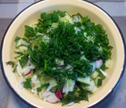 Вкусная окрошка с курицей на кефире - шаг 6 Вкусная окрошка с курицей на кефире - шаг 6