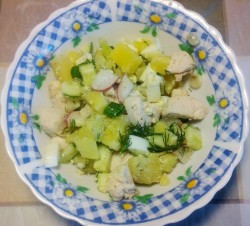 Вкусная окрошка с курицей на кефире - шаг 8 Вкусная окрошка с курицей на кефире - шаг 8